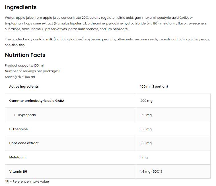 Păstrați somnul | cu Melatonină, Gaba, L-Teanina - 100 ml
