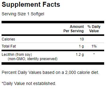 Lecitină Non-GMO 1200 mg 180 capsule de gel