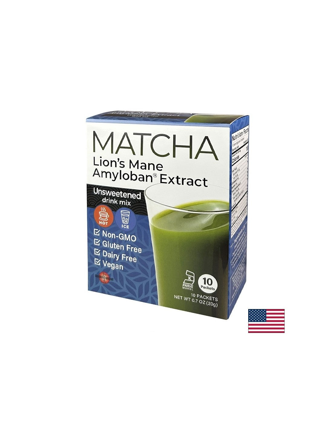 Matcha cu extract de coamă de leu Amyloban® - super concentrare - Stimulent de energie și concentrare - Băutură instant, 10 pliculețe