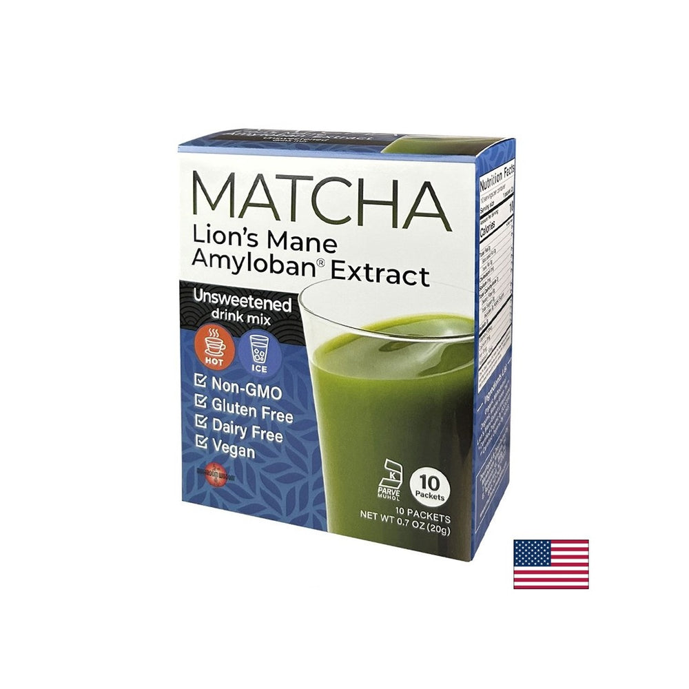 Matcha cu extract de coamă de leu Amyloban® - super concentrare - Stimulent de energie și concentrare - Băutură instant, 10 pliculețe
