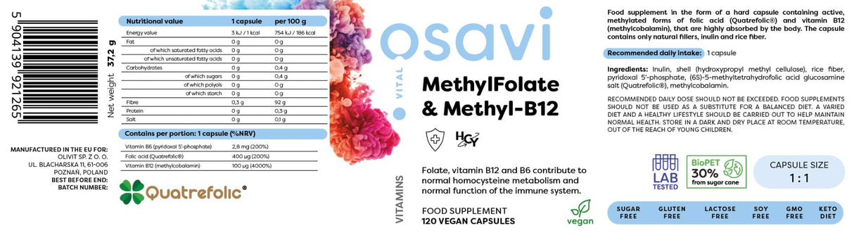 Folat de metil și metil-B12 | cu Quatrefolic® - 120 capsule