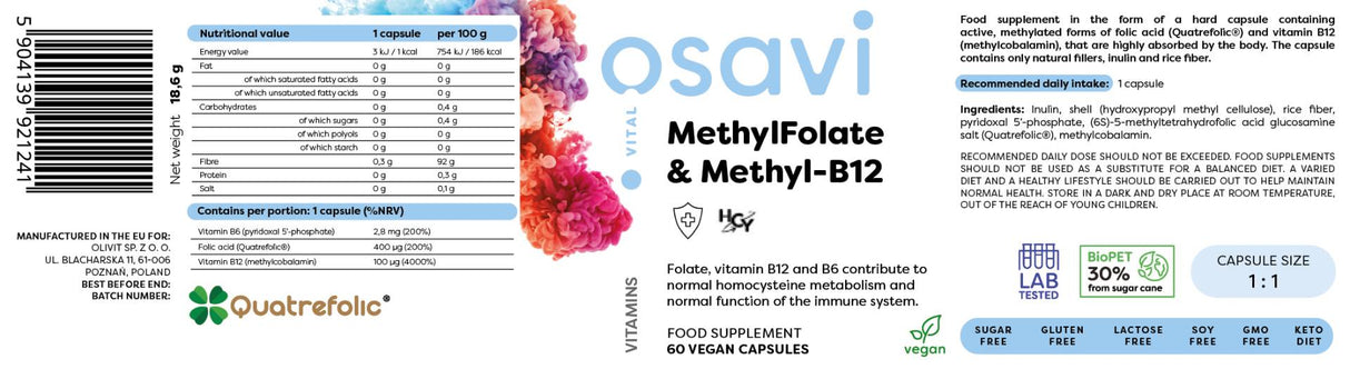 Folat de metil și metil-B12 | cu Quatrefolic® - 60 capsule