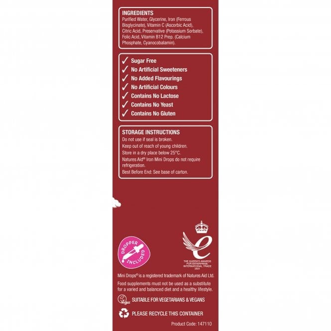 Fier + Vitamina C + Vitamina B12 + Picaturi de acid folic pentru copii (Mini Drops Iron) 50ml NaturesAid
