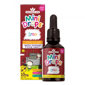 Fier + Vitamina C + Vitamina B12 + Picaturi de acid folic pentru copii (Mini Drops Iron) 50ml NaturesAid
