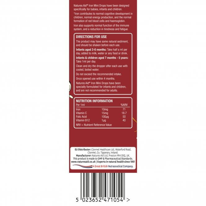 Fier + Vitamina C + Vitamina B12 + Picaturi de acid folic pentru copii (Mini Drops Iron) 50ml NaturesAid
