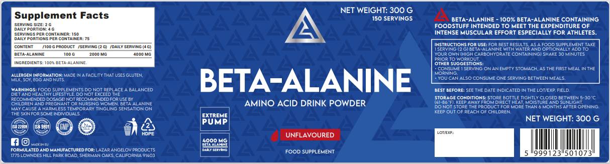 LA Beta-Alanine Pudră - 300 de grame