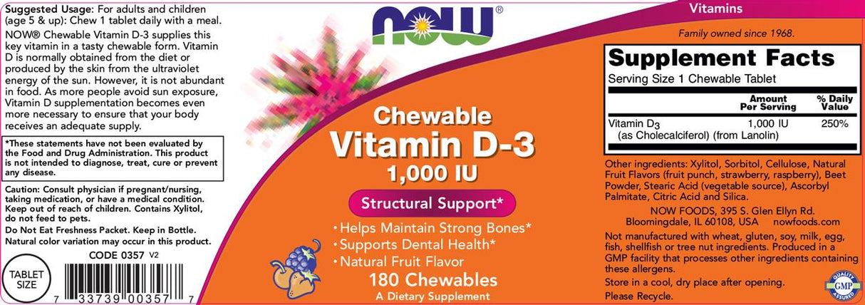 Vitamina D-3 1000 UI | Masticabil - 180 de tablete masticabile