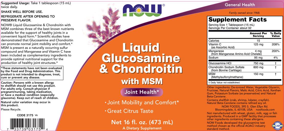 Glucozamină lichidă și condroitină cu MSM - 473 ml