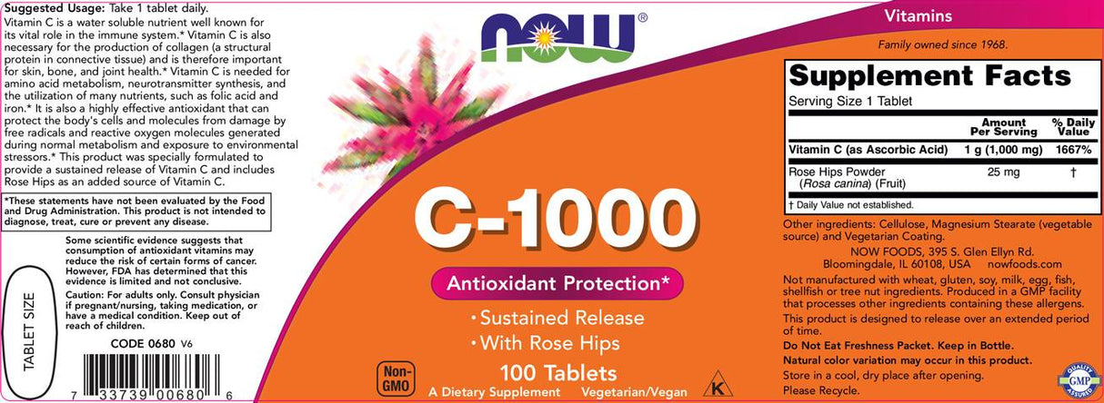 Vitamina C-1000 cu macese / cu eliberare sustinuta - 100 tablete