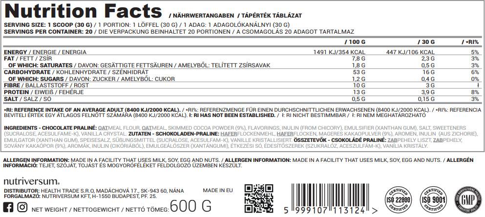 Făină de ovăz Pro Pure 600 de grame