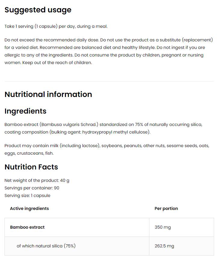 Silica Bamboo 350 mg / Vege 90 капсули - Feel You