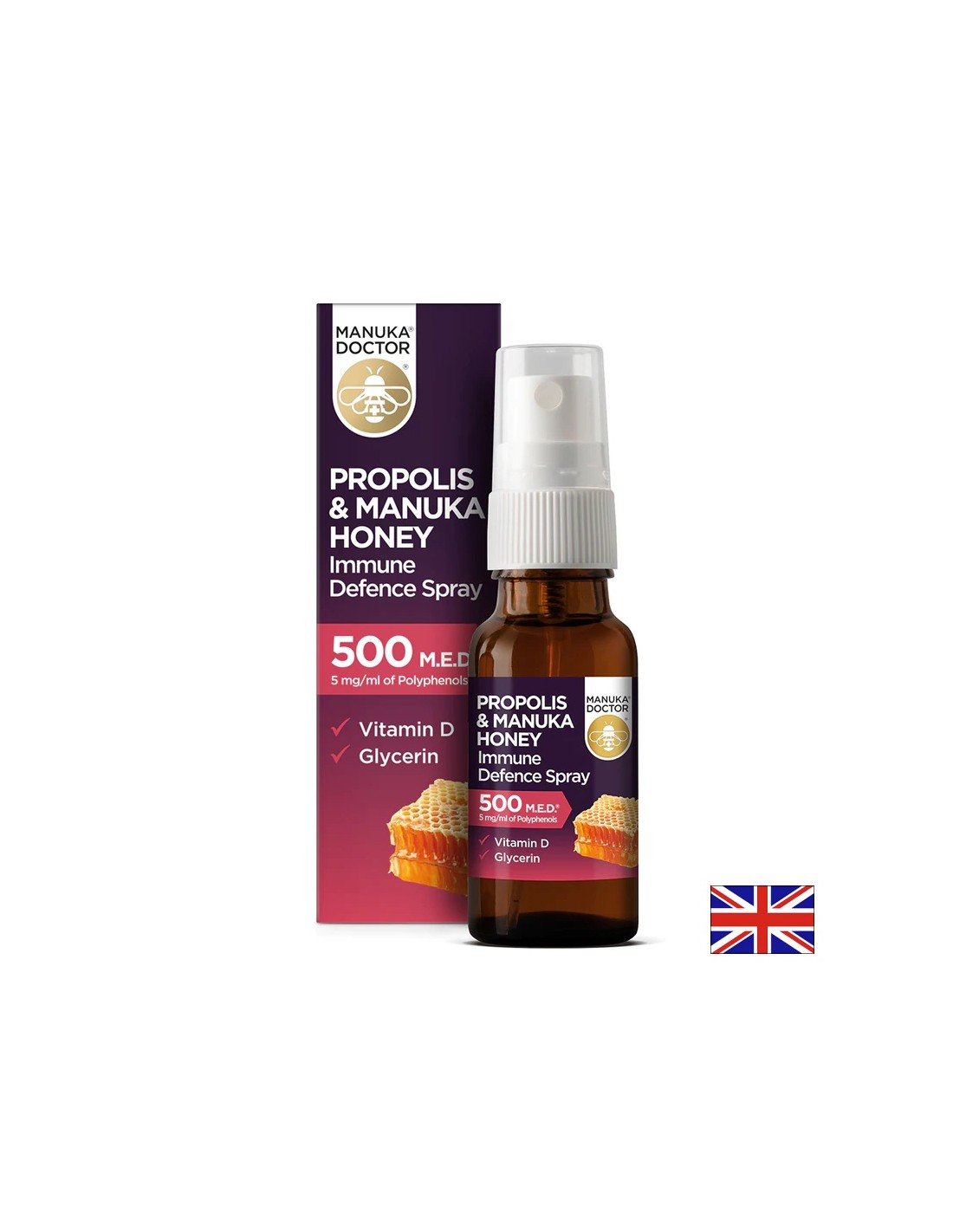 Spray de apărare imună cu propolis și miere de Manuka / Spray oral pentru apărare imunitară cu propolis și miere de manuka 500 MED, 20 ml