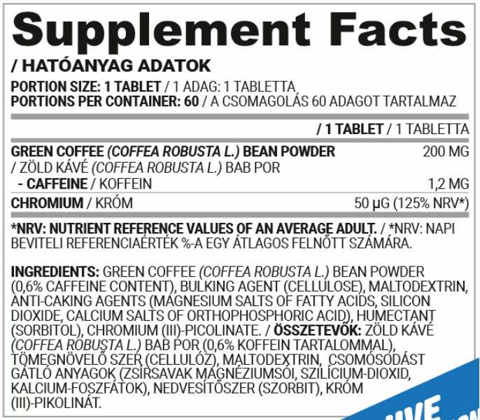 Cafea verde + crom - 30 tablete