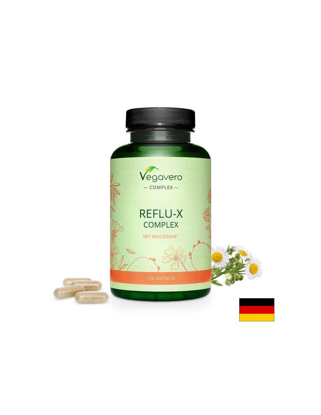 Complex Reflu-X cu mucoase/Amestec de plante împotriva refluxului acid, 120 capsule, 100% Vegan Vegavero