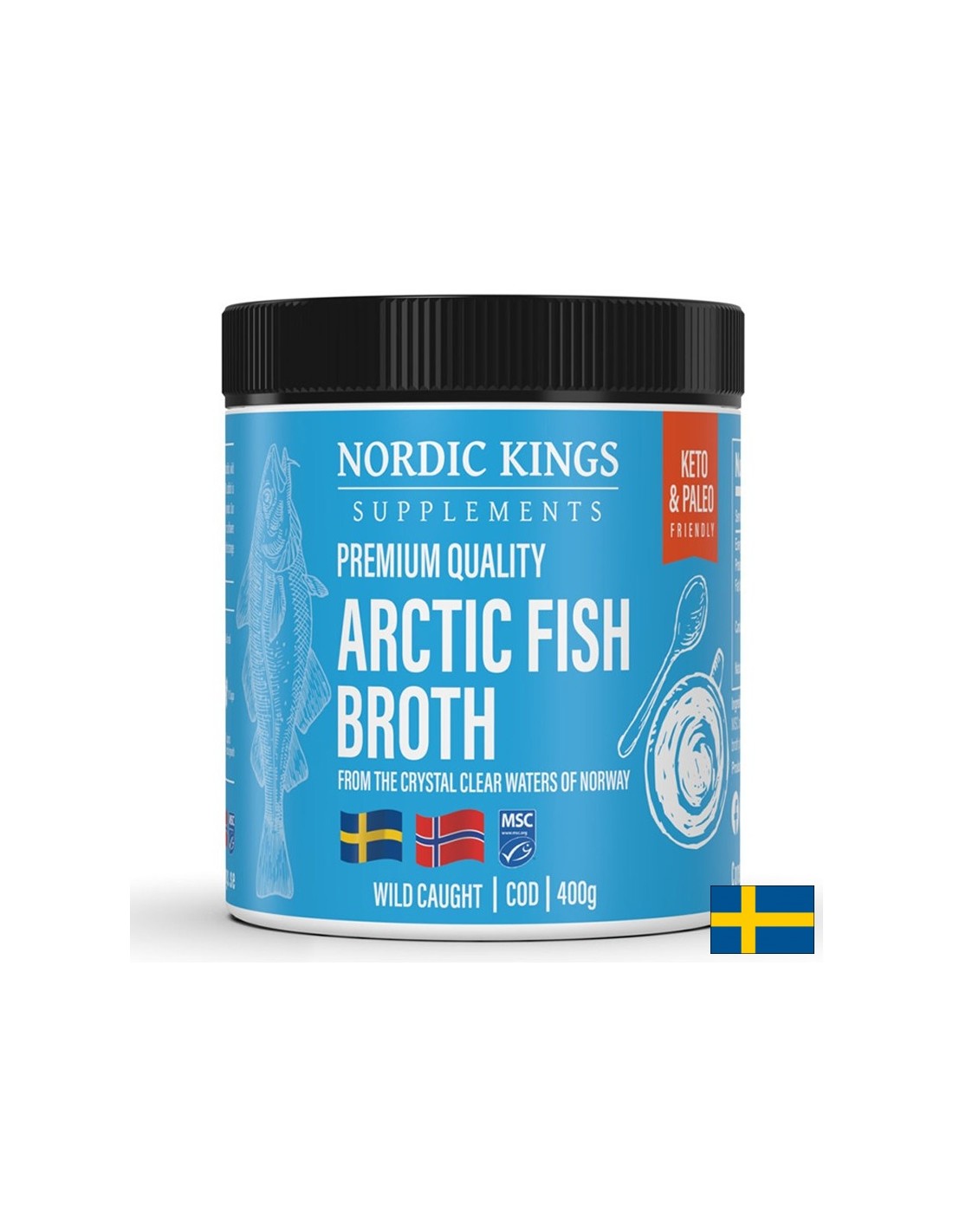 Bulion de pește din pește arctic (MSC), 400 g pudră Nordic Kings