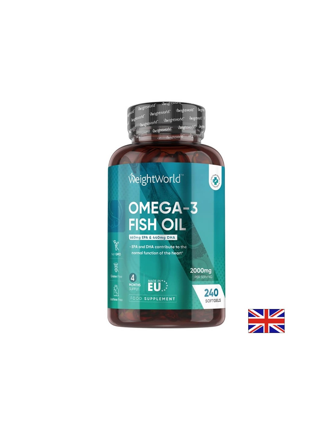 Sistemul cardiovascular, vederea și funcția creierului - Omega-3 Ulei de pește 660 mg EPA 440/ mg DHA, 240 capsule softgel - Omega 3