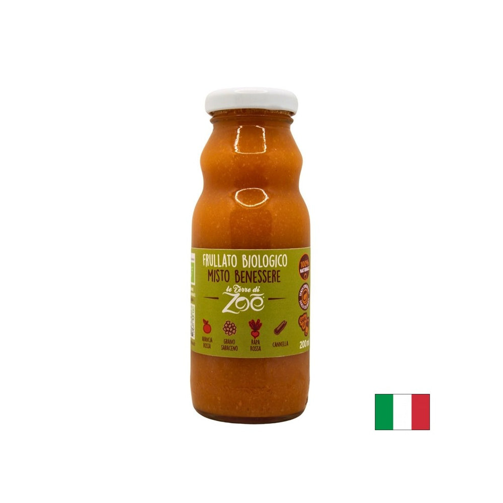 Smoothie organic cu suc de portocale roșii, sfeclă roșie, hrișcă, scorțișoară, 200 ml