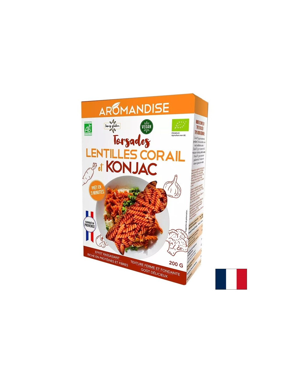 Fusilli dietetici fără gluten – timp de gătire 3 minute (din făină de konjac și linte coral), 200 g
