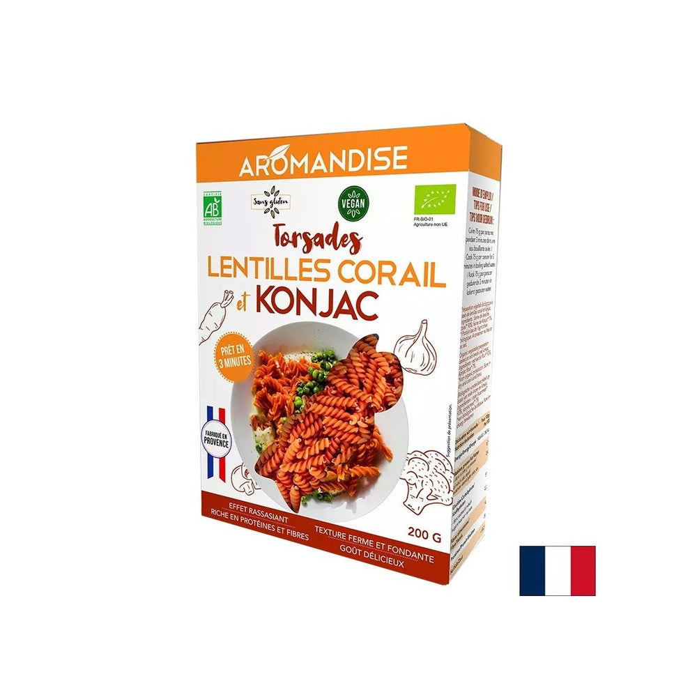 Fusilli dietetici fără gluten – timp de gătire 3 minute (din făină de konjac și linte coral), 200 g