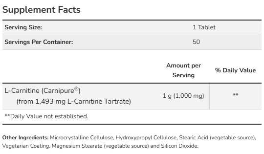 L-carnitină 1000 mg | Carnipure® - 100 tablete