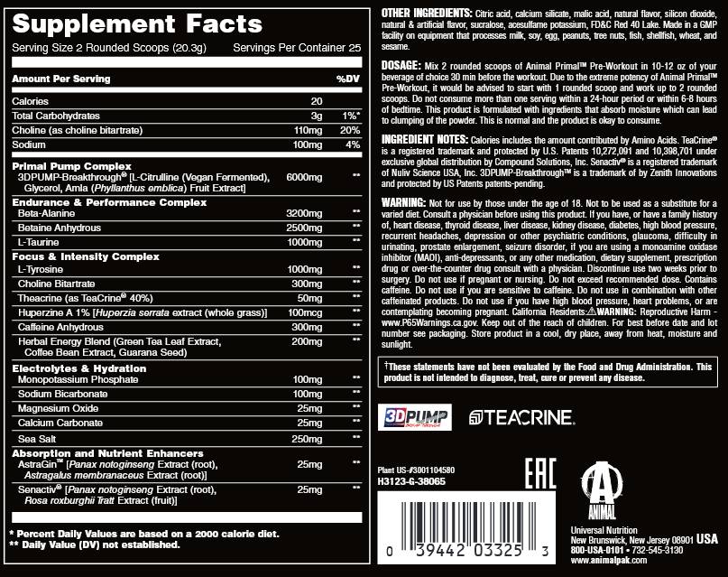 Animal Primal Preantrenament | Formula completă înainte de antrenament - 507 grame