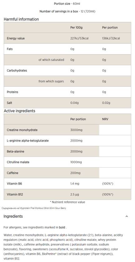 Shot pre-antrenament 60 ml