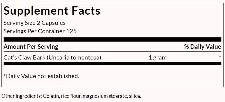 Gheara de pisică cu spectru complet 500 mg - 250 capsule