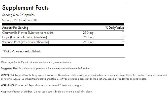 Valeriană cu spectru complet, mușețel și hamei 60 capsule