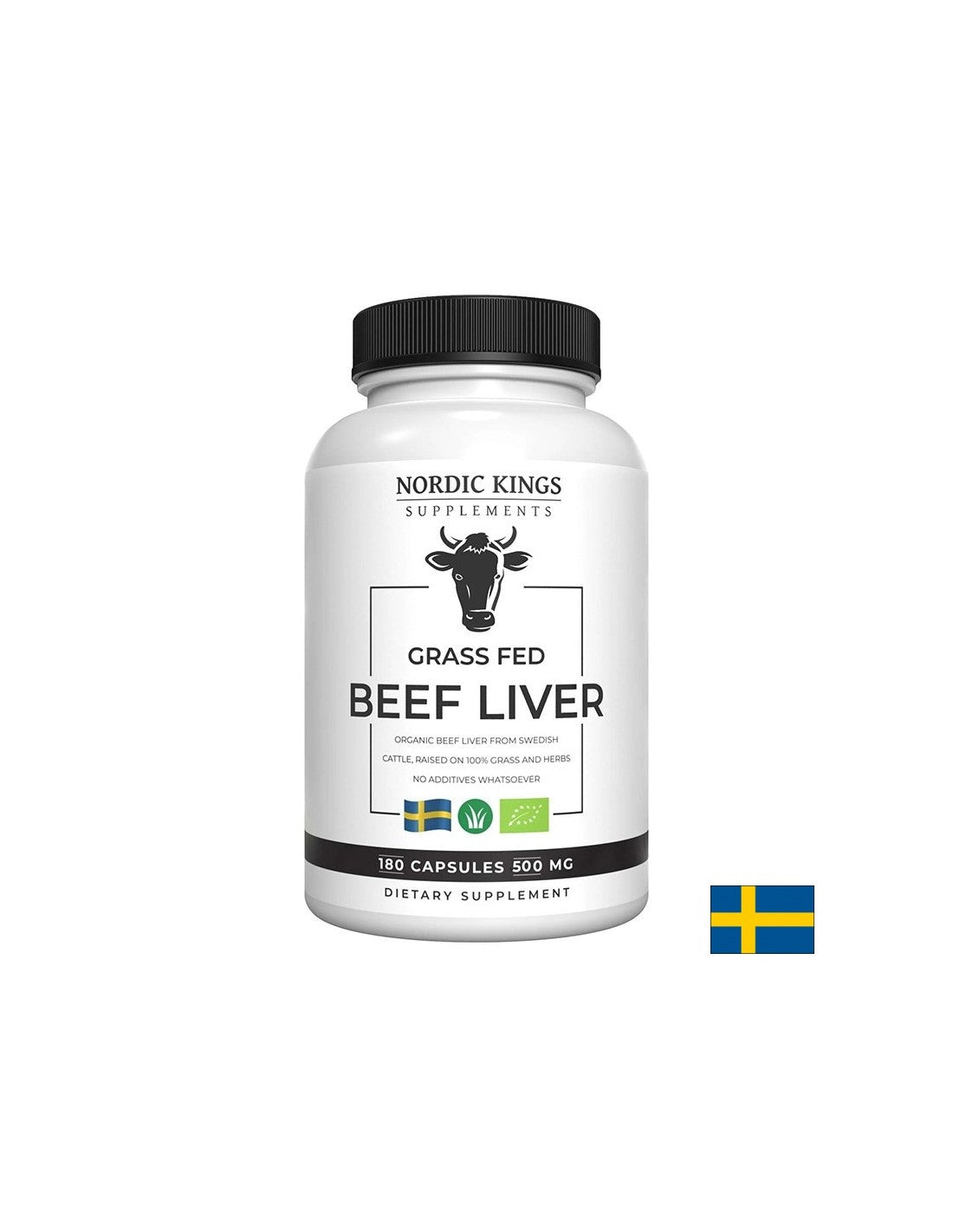 Ficat de vită de la animale hrănite cu iarbă (Organic), 180 capsule Nordic Kings