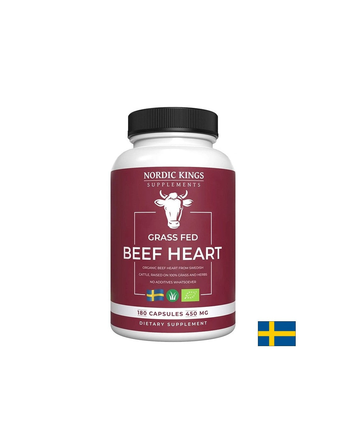 Inimă de vită de la animale hrănite cu iarbă (Organic), 180 capsule Nordic Kings
