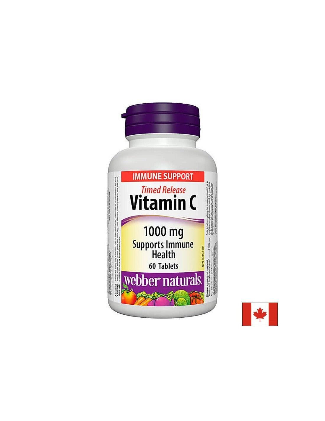 Vitamina C cu eliberare în timp - Vitamina C 1000 mg, 60 de tablete cu eliberare prelungită Webber Naturals