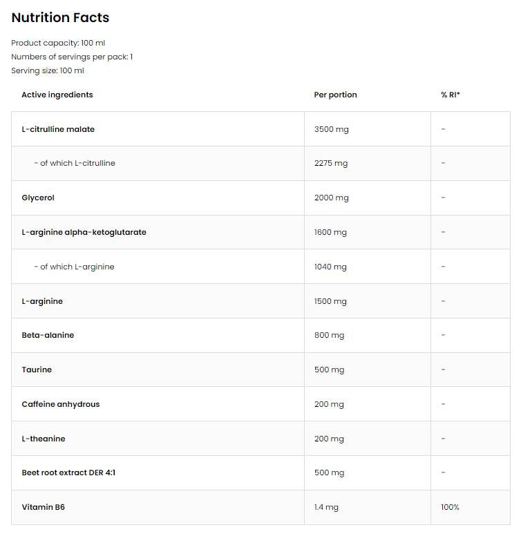 Pompă Nitro Shot | Pre-antrenament - 100 ml