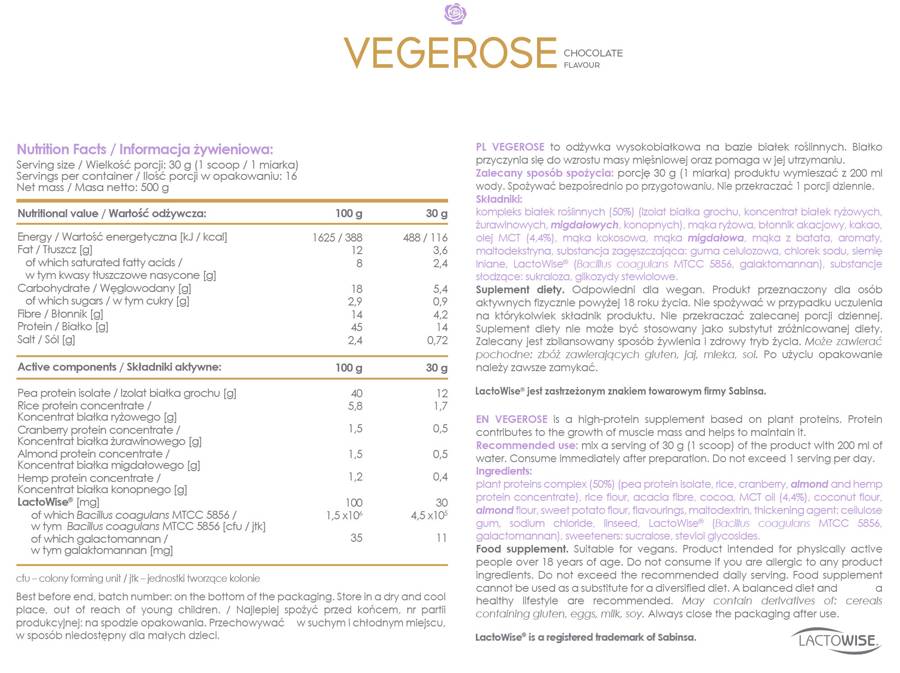 AllDeynn | VegeRose - 5 proteine vegane cu MCT și probiotice - 500 de grame