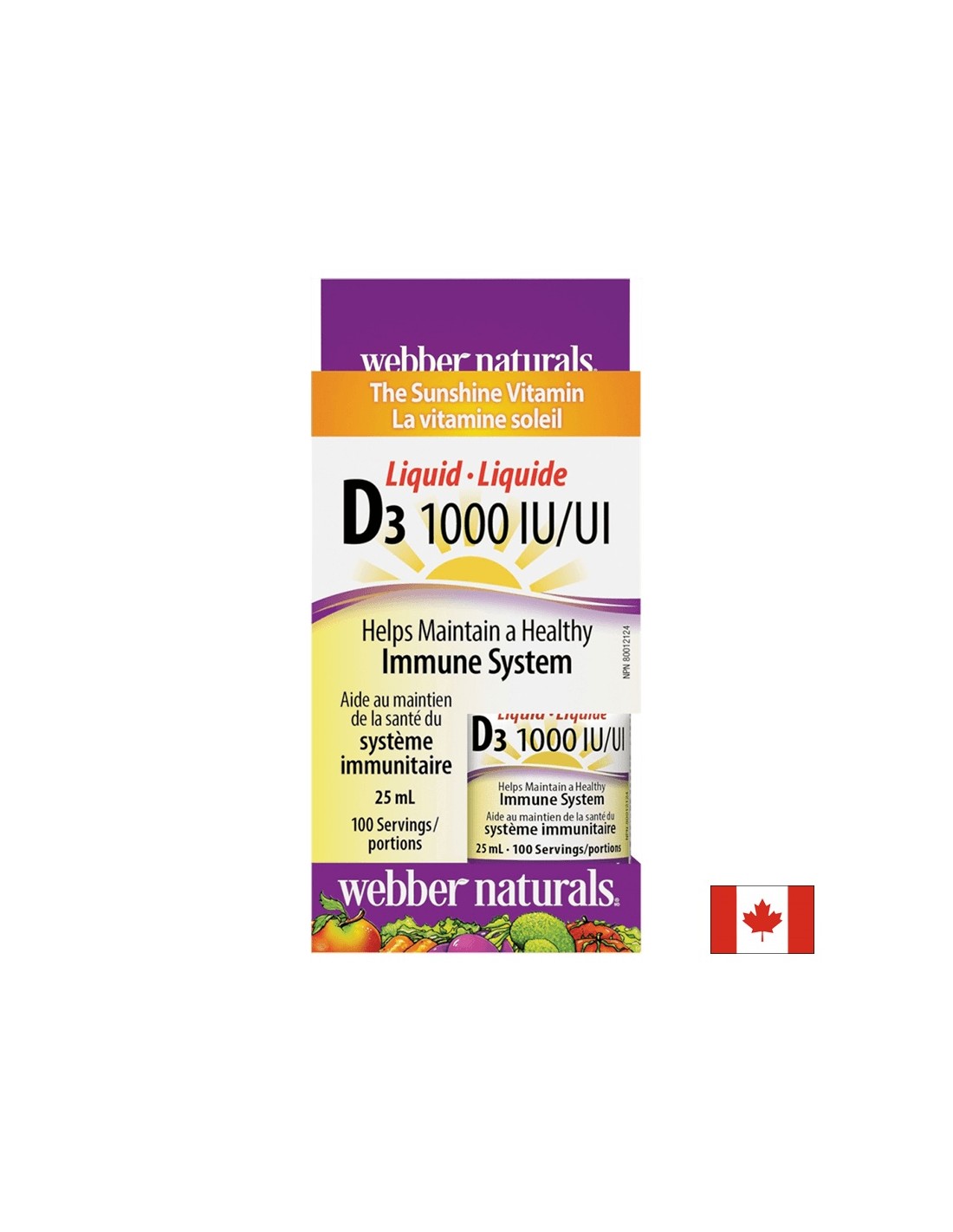 Vitamina D3/lichid/ 1000 UI x 25 ml, 100 doze Webber Naturals