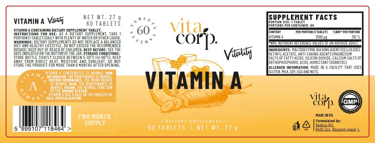 Vitamina A 2500 mcg - 60 tablete