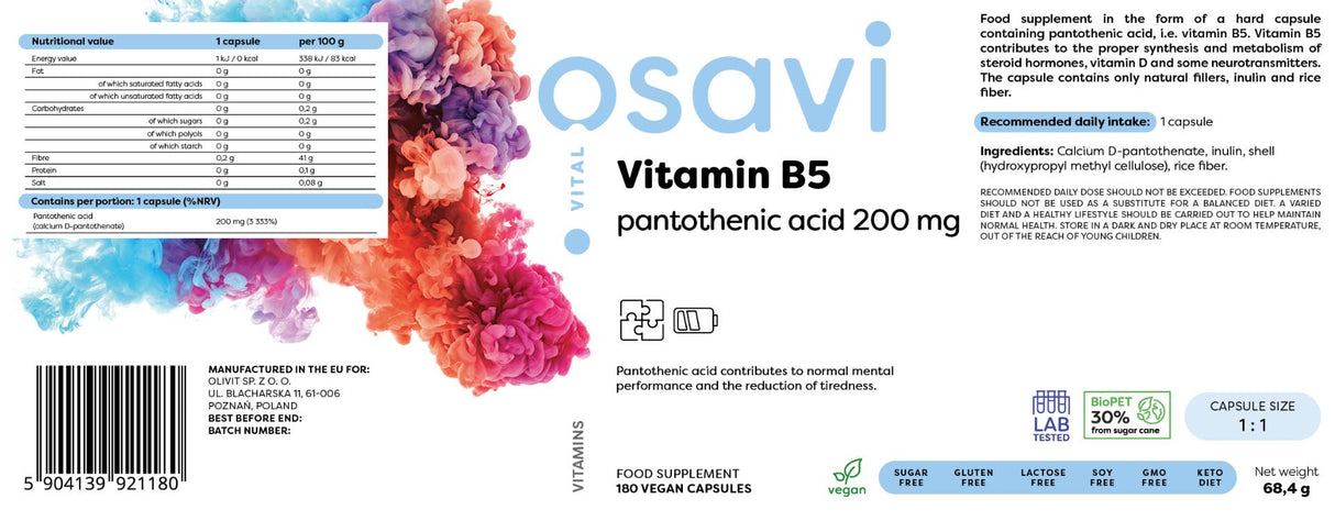 Vitamina B5 | Acid pantotenic 200 mg - 180 capsule
