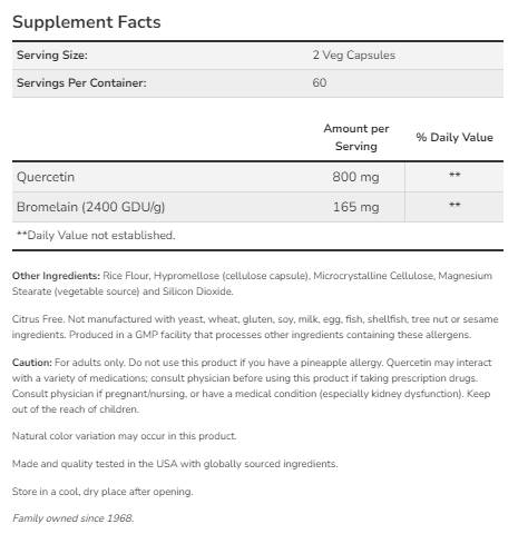 Quercetină cu bromelaină - 60 capsule