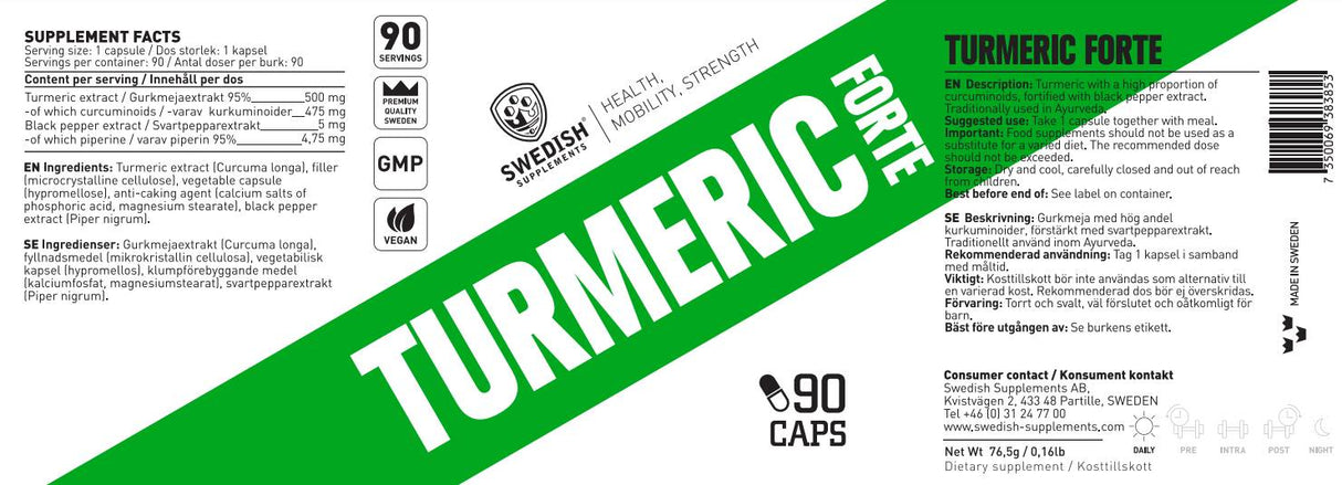 Turmeric Forte 500 mg | Extract de curcumină 95% cu piper negru - 90 capsule
