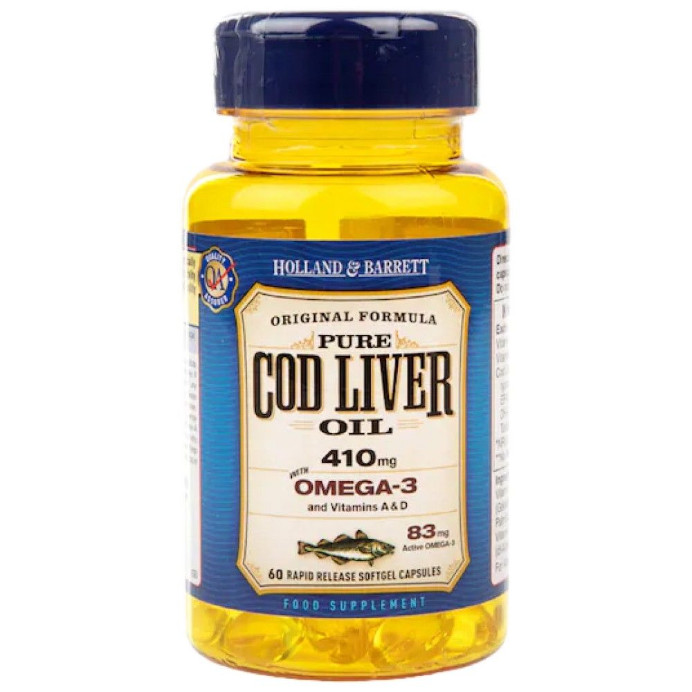 Ulei pur de ficat de cod 410 mg / cu vitamina A &amp; D - 60 capsule de gel