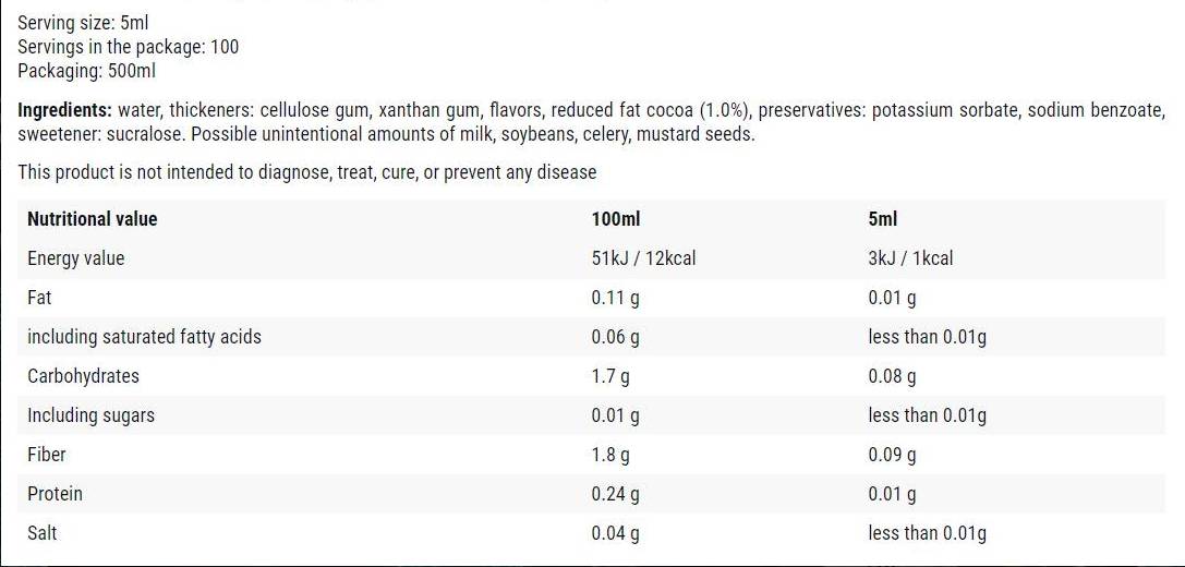 Ciocolata Nuca / Sirop 0 Calorii - 500 ml