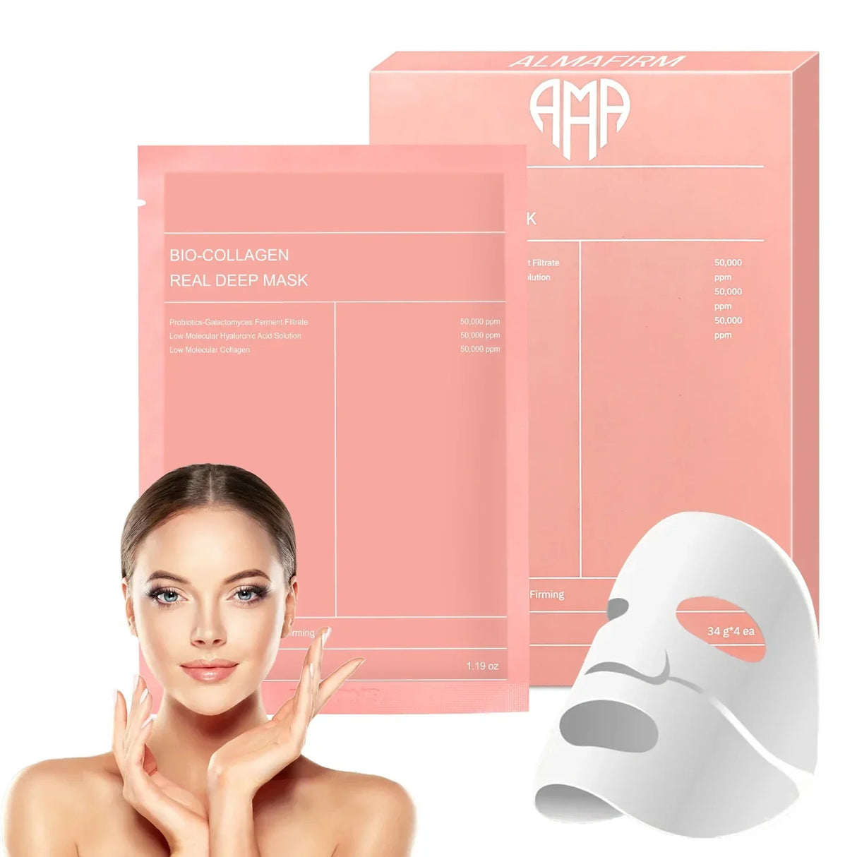 Mască coreeană de față cu bio-colagen, acid hialuronic, ceramide și peptide – 1 cutie (4 bucăți)