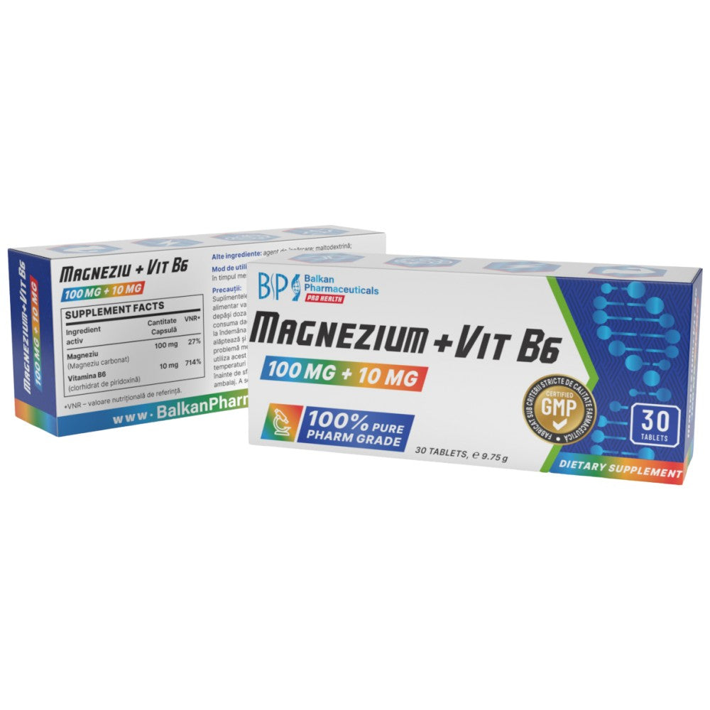 Magneziu 100 mg + Vitamina B6 10 mg - 30 Tablete