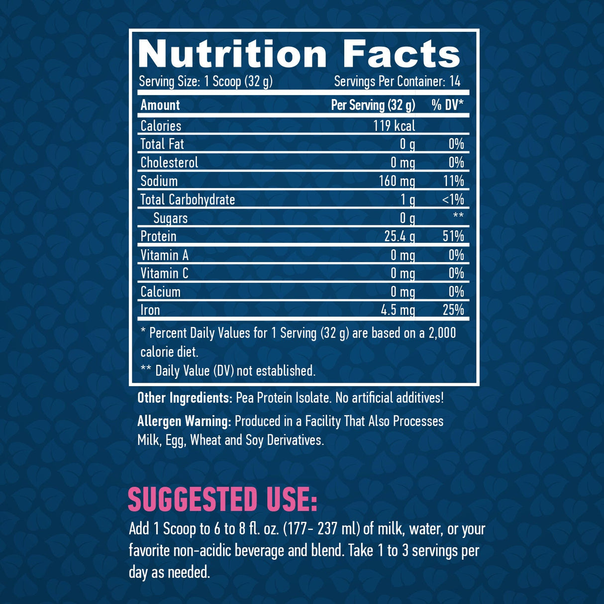 100% izolat proteic din mazăre integral / fără arome - 0,454 kg