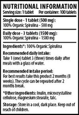Spirulină 100% organică - 100 de tablete