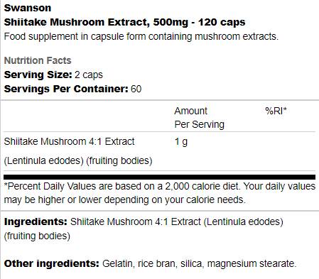 Extract de ciuperci Shiitake 500 mg 120 capsule