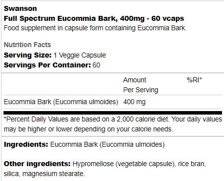 Full Spectrum Eucommia Bark 400 mg 60 capsule