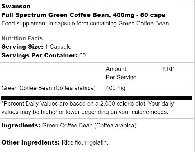Boabele de cafea verde cu spectru complet 400 mg 60 capsule