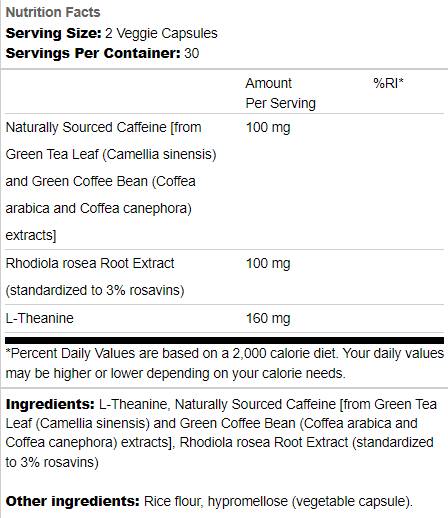 Energie Pură | Cofeina naturala, Rhodiola si L-teanina 60 capsule