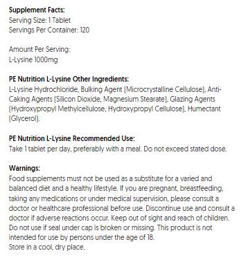 PE Nutriție | L-lizină 1000 mg - 120 comprimate