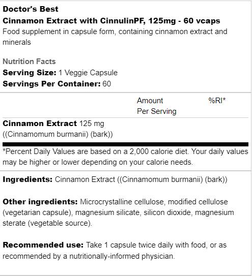 BEST Extract de scorțișoară cu CinnulinPF 125 mg - 60 capsule
